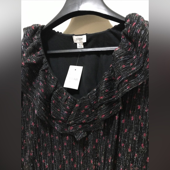 J. CREW SHIMMER LINED RUFFLE V-NECK LONG SLEEVE CAREER BLOUSE TOP L - Picture 7 of 9